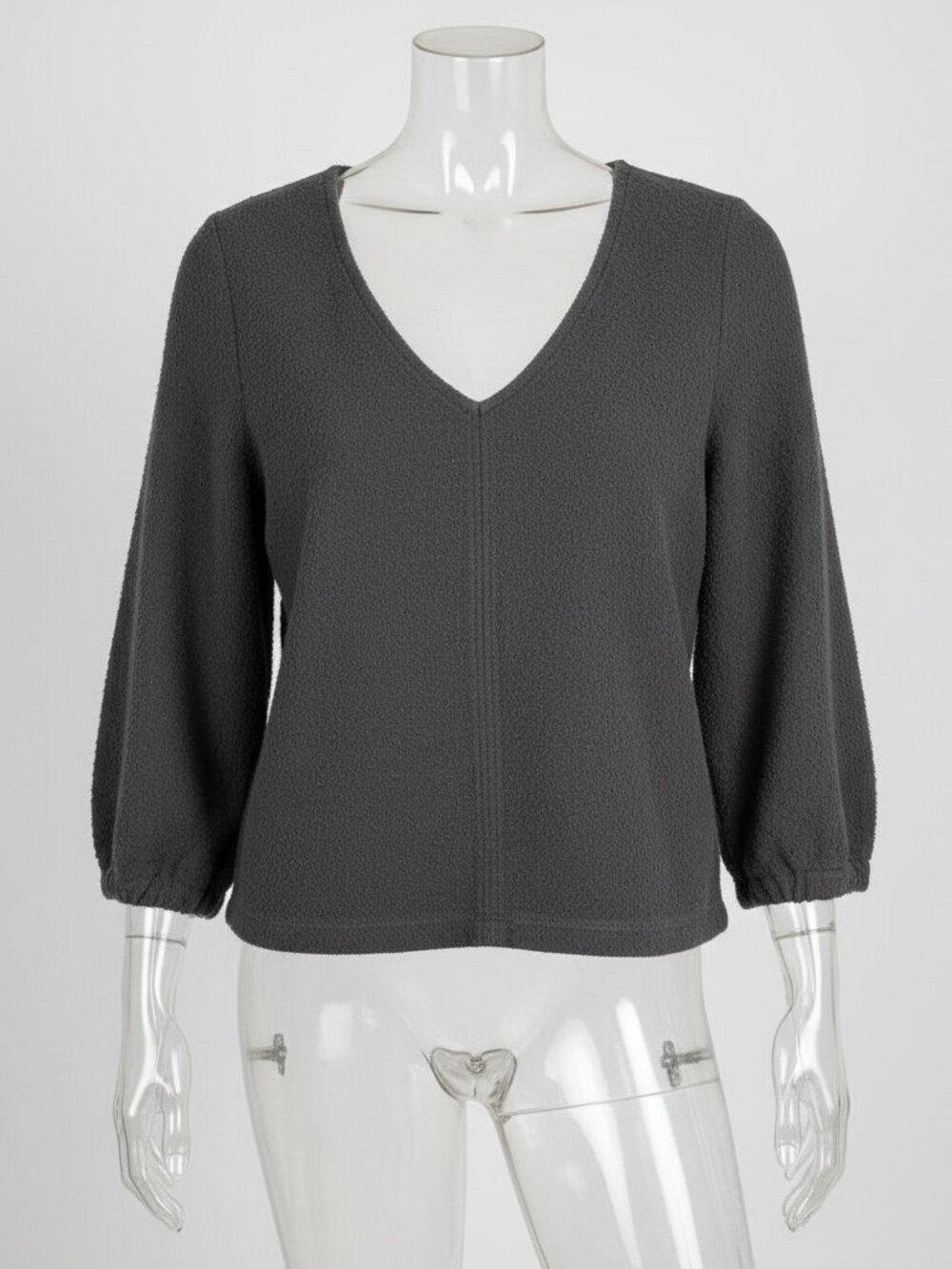 Madewell Texture & Thread Black V-Neck Full Sleeve Cotton Top Large